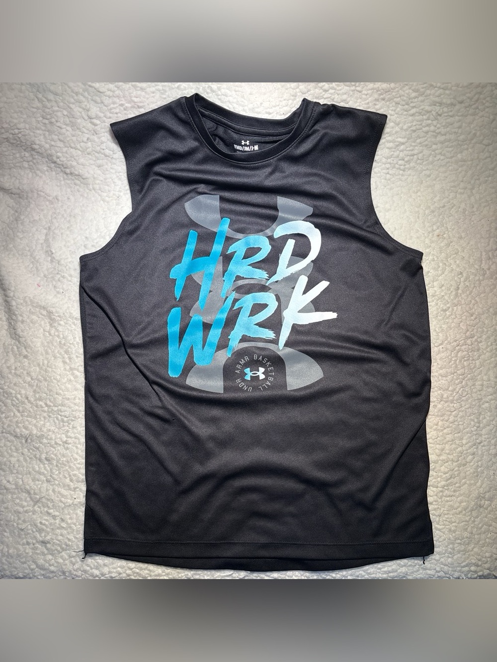 Under Armour Black Sleeveless Training Youth Tank with Teal and White Graphic